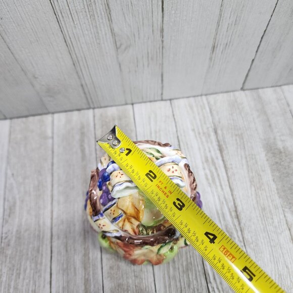 Vintage Painted Jam Jar Fruits and Fall Leaves Design Ceramic with Lid 5.5" Tall - Picture 8 of 8